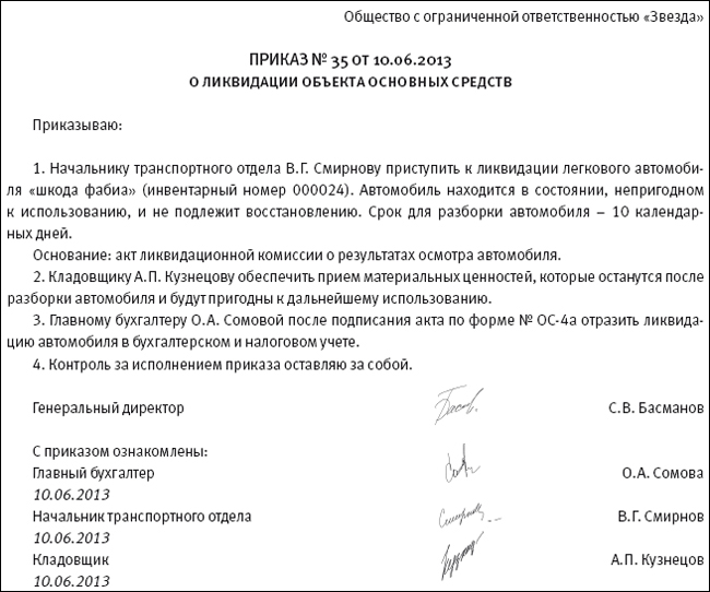 Списание основных средств при ликвидации предприятия